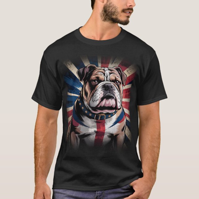 T-shirt Beau drapeau Bulldog britannique puissant et fort (Devant)