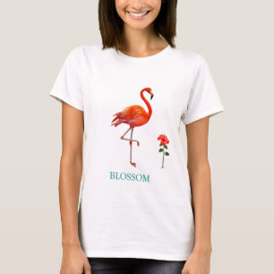 T-shirt Beau Flamant Rose Oiseau & Fleur d'Hibiscus Rouge