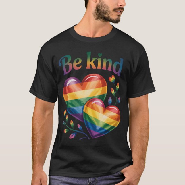 T-shirt Beau Gay pride Rainbow Hearts Soyez gentil (Devant)