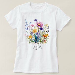 T-shirt Beau jardin botanique Fleur sauvage aquarelle