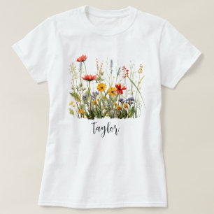 T-shirt Beau jardin botanique Fleur sauvage aquarelle