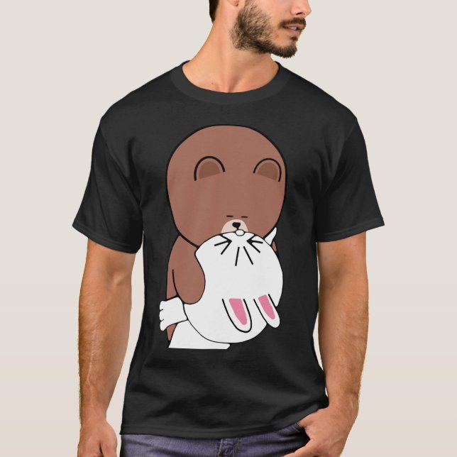 T-shirt Beau Ours Brown Lapin Lapin Lapin Lapin Le Baiser  (Devant)