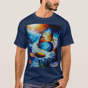T-shirt Beau papillon coloré sur une marguerite