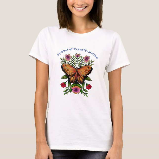 T-shirt Beau papillon et fleurs colorées (Devant)