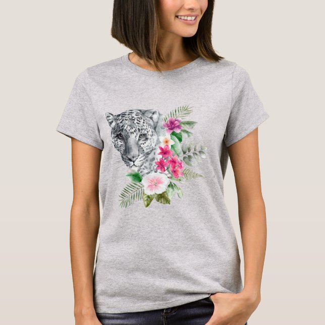 T-shirt Beau portrait de tête de léopard en aquarelle (Devant)