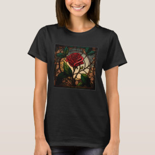 T-shirt Beau Rose Illustration Vitrail Réaliste