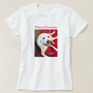 T-shirt Beau sourire blanc Chien Chien Chien Rouge Noël