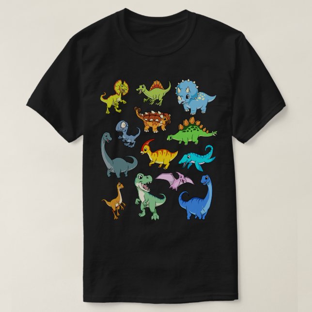 T-shirt Beaucoup de dinosaures kawaii (Design devant)
