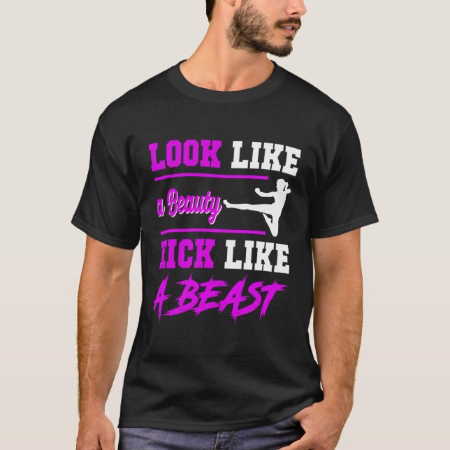 T-shirt Beauté Kick Like A Beast Design Kickboxing (Devant)
