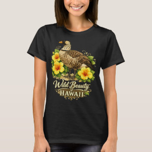 T-shirt Beauté Sauvage Oie Hawaïenne et Hibiscus Doré