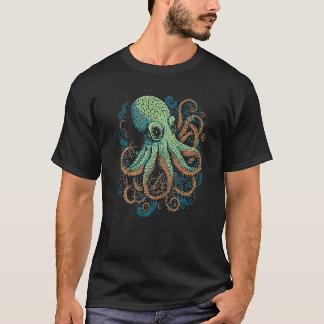 T-shirt Beautiful Octopus Ocean Animal Artistic Graphic (Devant)