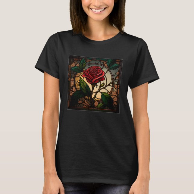 T-shirt Beautiful Roses Illustration Stained Glass Realist (Devant)