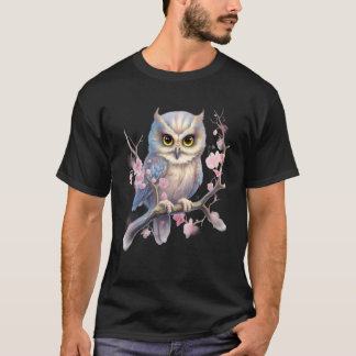 T-shirt Beautiful Snowy Owl Tree Branch Flowers 1