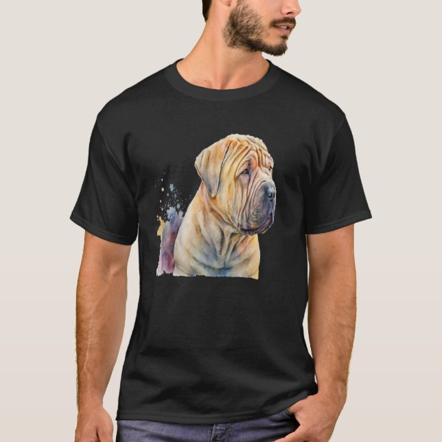 T-shirt Beautiful Watercolor Shar Pei Portrait (Devant)