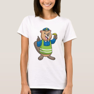 T-shirt Beaver en tant qu'agent de police avec sifflet