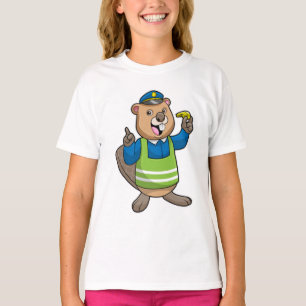 T-shirt Beaver en tant qu'agent de police avec sifflet