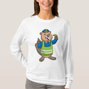 T-shirt Beaver en tant qu'agent de police avec sifflet