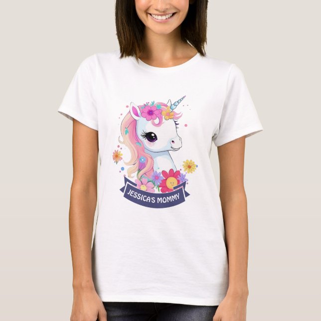 T-shirt Bébé blanc adorable licorne avec fleurs (Devant)