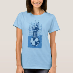 T-shirt Bébé bleu de dames de paix de bâtiment - poupé