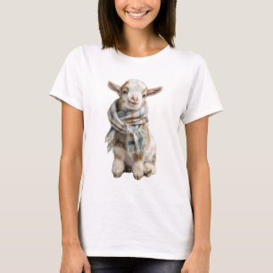 T-shirt Bébé chèvre adorable portant une écharpe à carreau