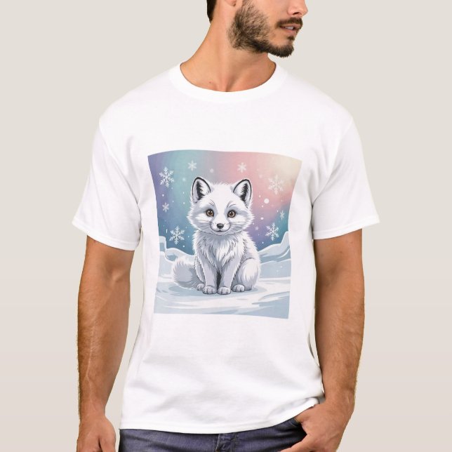 T-shirt Bébé de renard arctique mignon dans paysage neigeu (Devant)