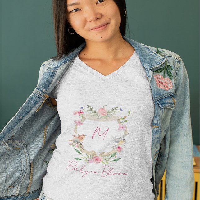 T-shirt Bébé En Fleur Cimier Floral Monogramme Rose (Créateur téléchargé)
