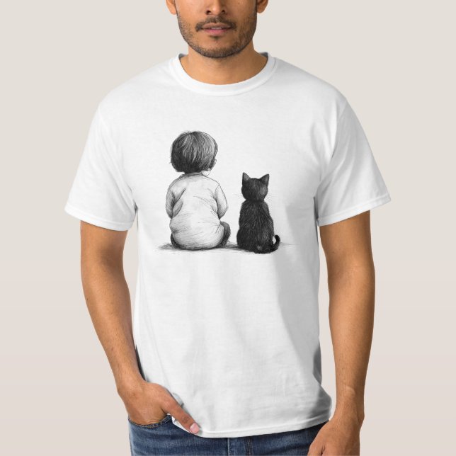 T-shirt bébé et chat assis ensemble (Devant)