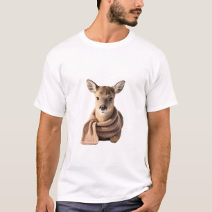 T-shirt Bébé faon adorable portant une écharpe tricotée