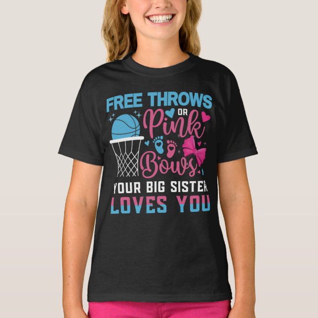 T-shirt Bébé Genre Révéler Libre Jeu ou Rose Bows Soeur (Devant)