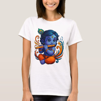 T-shirt Bébé Krishna avec Flûte - Vibes de paix | 3D dynam