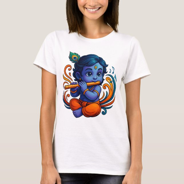 T-shirt Bébé Krishna avec Flûte - Vibes de paix | 3D dynam (Devant)
