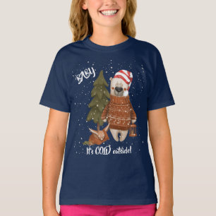 T-shirt Bébé mignon C'est froid Ours extérieur et renard