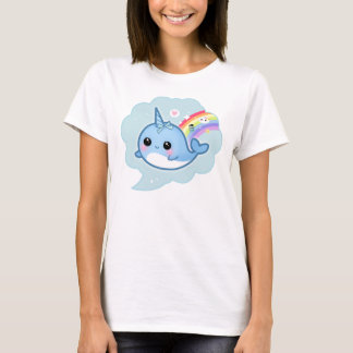 T-shirt Bébé mignon de kawaii narwhal avec l'arc-en-ciel