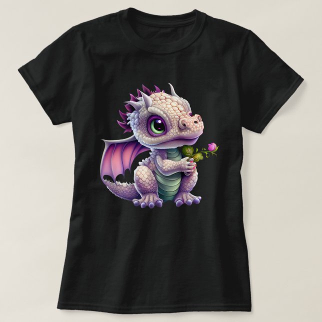 T-shirt Bébé mignon Dragon tenant un graphique Rose (Design devant)