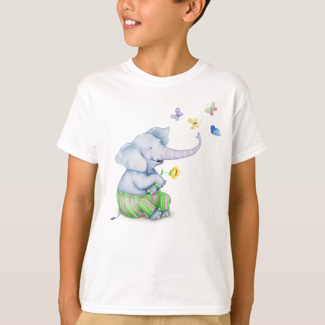 T-shirt Bébé mignon éléphant & papillons Illustration Todd (Devant)