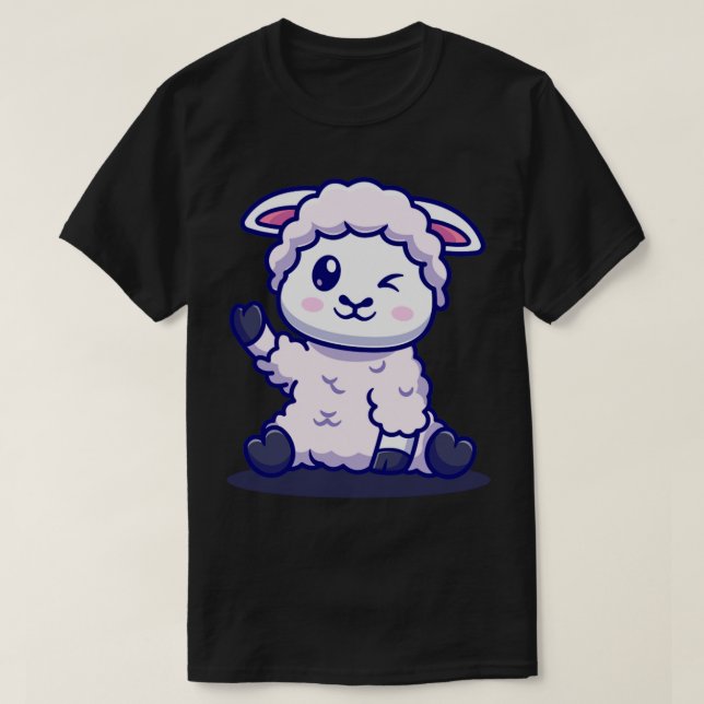 T-shirt Bébé mignon mouton agitant main caricature (Design devant)