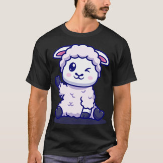 T-shirt Bébé mignon mouton agitant main caricature