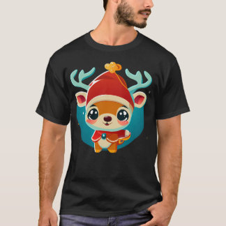 T-shirt Bébé mignon renne de Noël en Père Noël Costume Pan