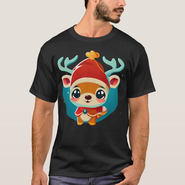 T-shirt Bébé mignon renne de Noël en Père Noël Costume Pan (Devant)