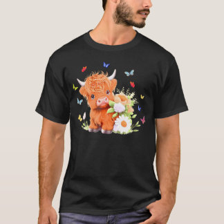 T-shirt Bébé mignon Vache Highland Avec Fleurs Veau Sp Ani