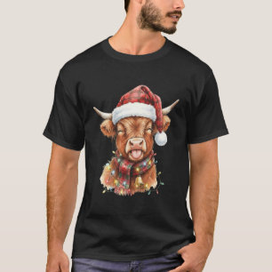 T-shirt Bébé Mignon Vache Highland Chapeau De Père Noël Éc