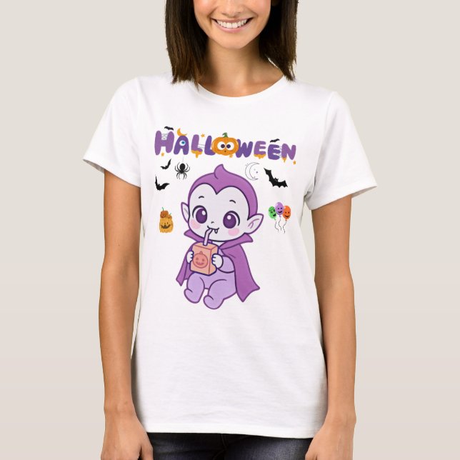 T-shirt Bébé mignon Vampire Halloween Kawaii Design (Devant)