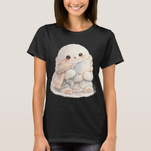 T-shirt Bébé phoque mignon portant une écharpe et serrant