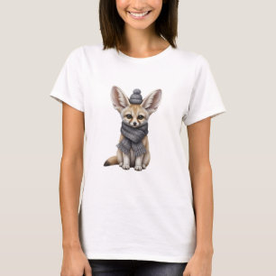 T-shirt Bébé renard fennec mignon en écharpe et bonnet d'h