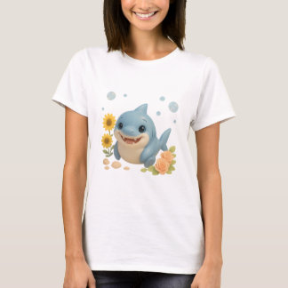T-shirt Bébé requin avec fleurs et bulles
