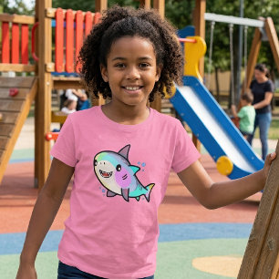 T-shirt Bébé requin Kawaii adorable avec pastels arc-en-ci