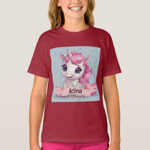 T-shirt Bébé rose magique Unicorn Stars Nom personnalisé