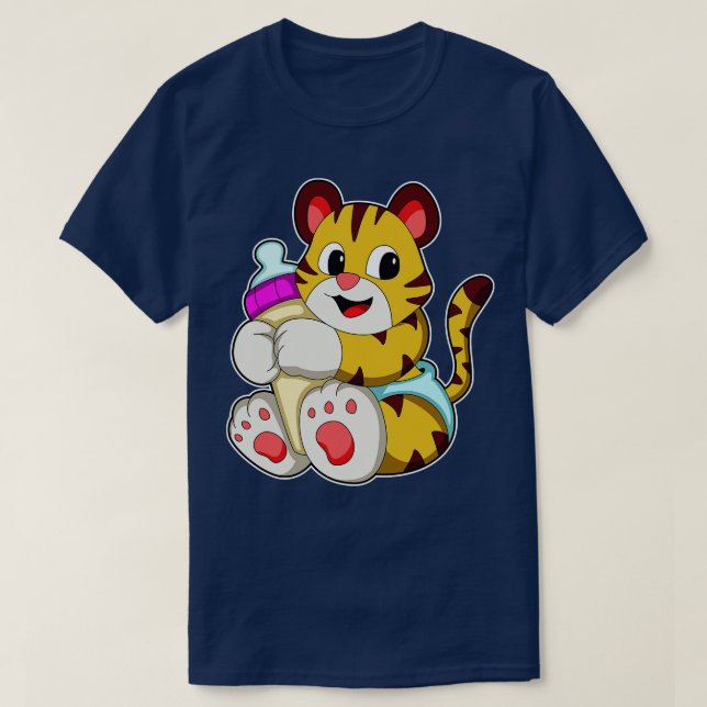 T-shirt Bébé tigre avec bouteille (Design devant)