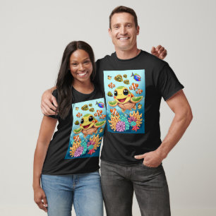 T-shirt Bébé Tortue de Mer Heureux et Mignon Personnage
