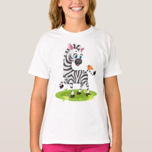 T-shirt Bébé Zèbre Dessin Jouer avec Papillon-23960